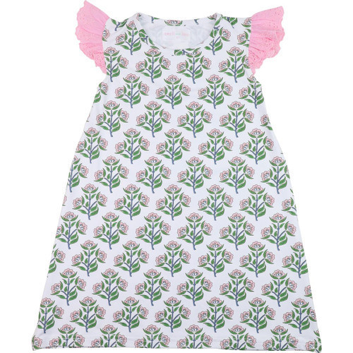 Pink And Green Floral Eyelet Knit Dress | Cecil and Lou