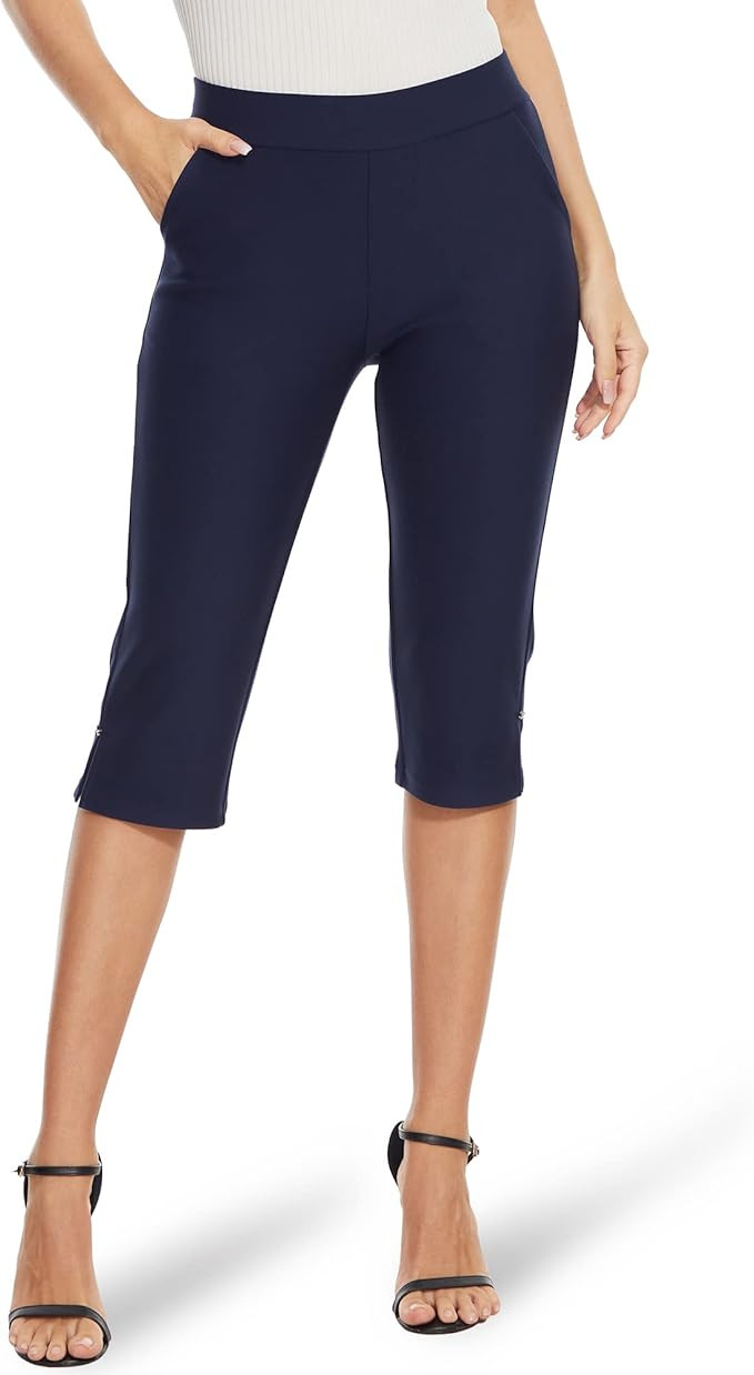 Ginasy Capri Pants for Women Casual Summer Dressy Pull On Stretch High Waisted Crop Work Leggings... | Amazon (US)