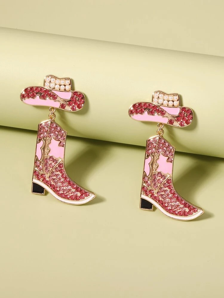 Rhinestone Boots & Cowboy Hat Drop Earrings | SHEIN