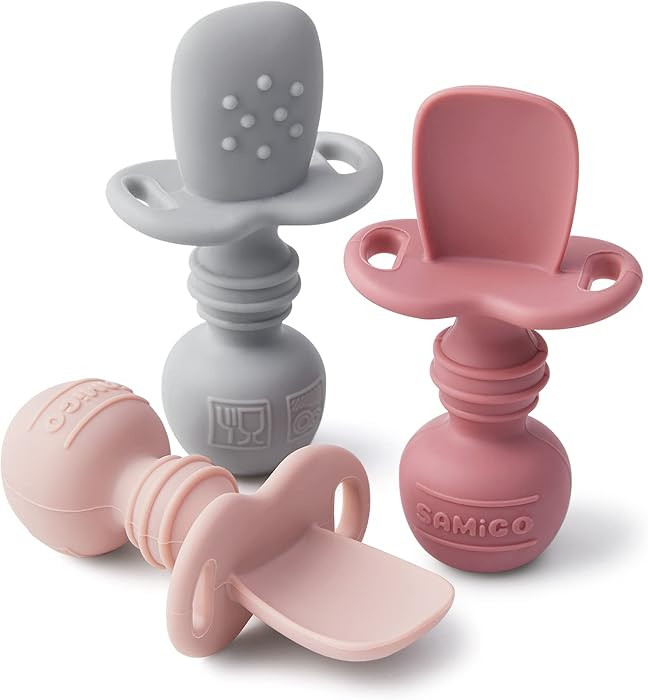 SAMiGO Silicone Baby Spoons Self Feeding 6+ Months - Infant Toddler Utensils - First Stage Baby L... | Amazon (US)