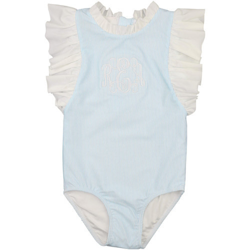 Blue Mini Stripe Lycra Bow Swimsuit | Cecil and Lou
