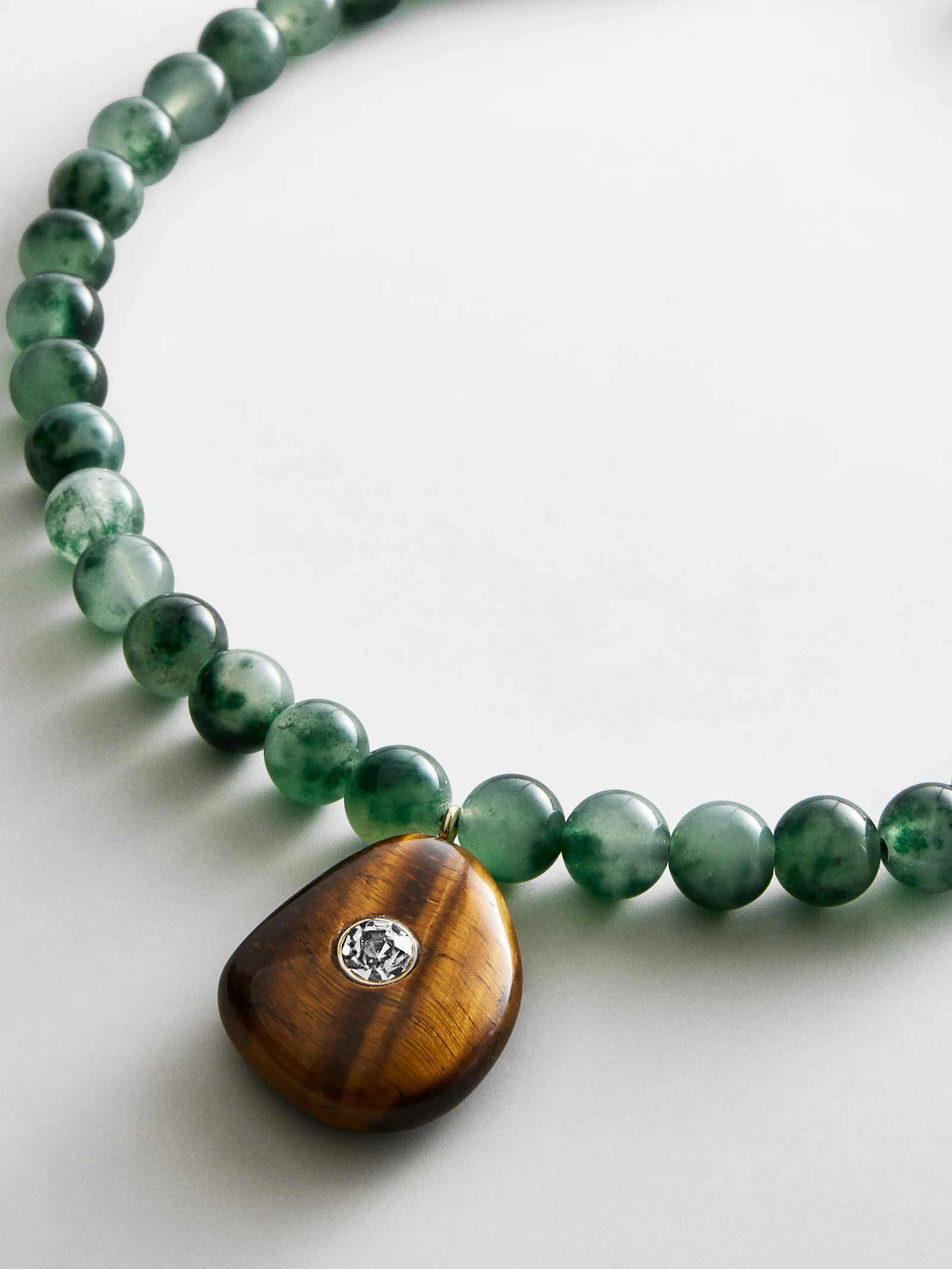 Jamie Semi-Precious Beaded Necklace - Green Jade/Tiger's Eye | BaubleBar