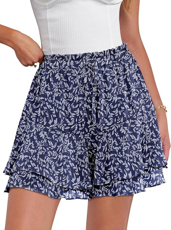 Caracilia Skorts for Women Boho Casual Beach Mini Skirts Summer Floral Ruffle Chiffon Flowy Short... | Amazon (US)