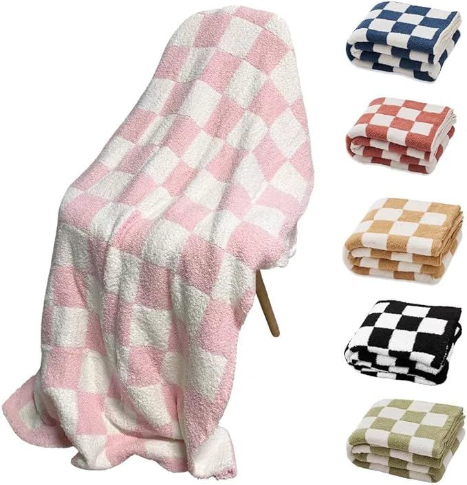 Fuzzy Blanket Checkered Pink Throw Blankets Decorative Plaid Blanket - Super Soft Warm Cozy Micro... | Amazon (US)