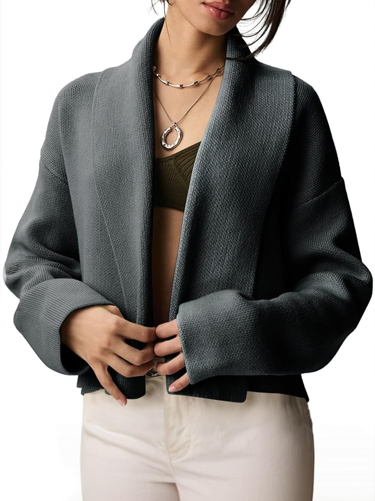 Saodimallsu Womens Cropped Cardigan Open Front Shawl 2025 Fall Trendy Long Sleeve Sweater Jacket | Amazon (US)