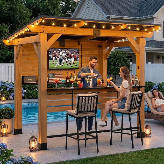 CHARMELEON Cedar Wood Entertainment Bar Center,6 x 8 FT Wood Gazebo Bar Including Metal TV Mount ... | Amazon (US)