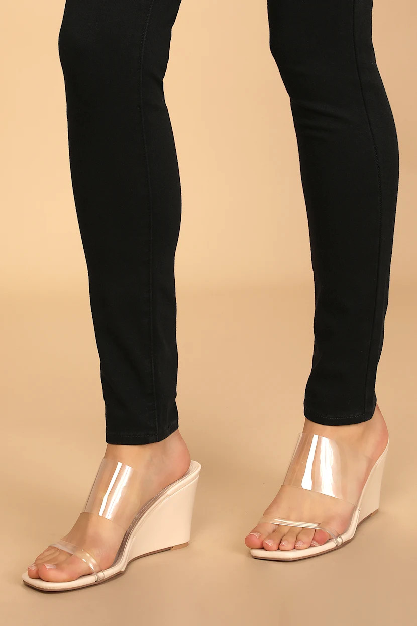 Reelay Off White Slide-On Vinyl Wedge Heels | Lulus (US)