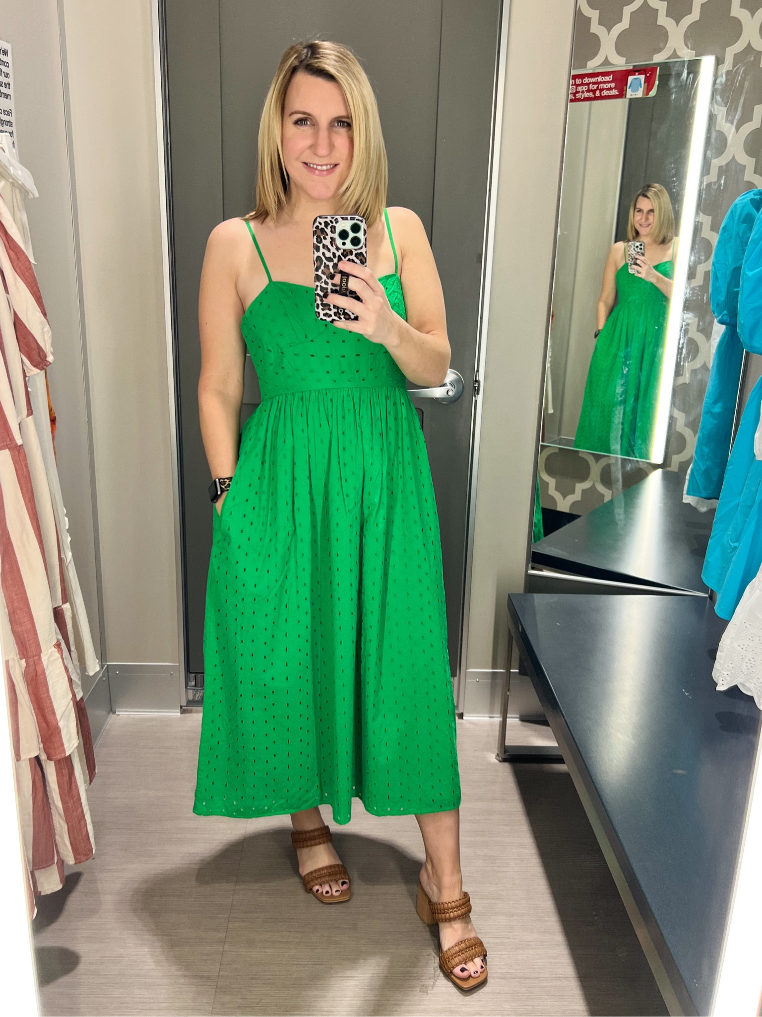 The cutest green eyelet spaghetti strap dress from Target. Wearing a small and fits tts. 
Vacation outfit, spring dress, resort wear, date night 

#LTKstyletip #LTKunder50 #LTKSeasonal
