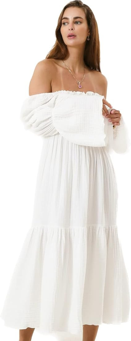 NOTHING FITS BUT Women's Seine Baby Shower Maternity Gown, Cotton Classic Nursing Dress, Off Shou... | Amazon (US)
