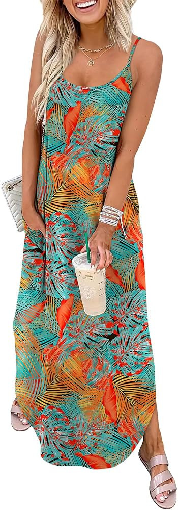 WIHOLL Women's Maxi Dresses for Women Casual Long Summer Sun Dresses 2026 Spaghetti Strap Hawaiia... | Amazon (US)