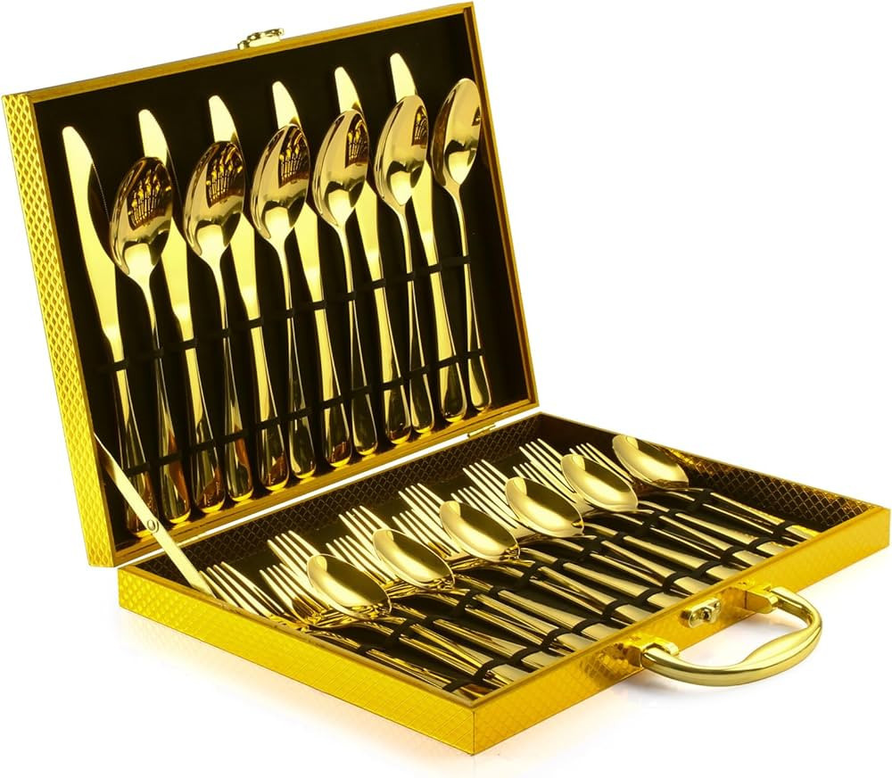 30-Piece Gold Silverware Set, Blingco Gold Flatware Set for 6, Food-Grade Stainless Steel Cutlery... | Amazon (US)