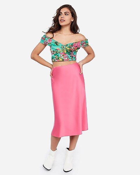 rocky barnes satin midi skirt | Express