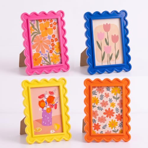 4 Pcs Colorful Scalloped Picture Frame,4 x 6,Retro Soda Shop Vibes | Amazon (US)