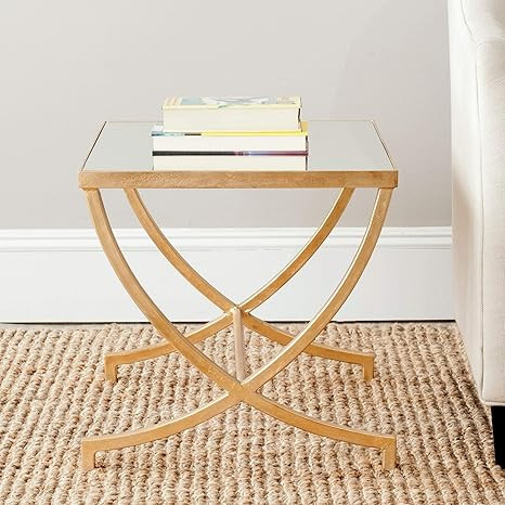 Treasures Gold/Mirror Top Accent Table - 22" X 18" 17.5" Yellow Modern Contemporary Rectangle Iro... | Amazon (US)