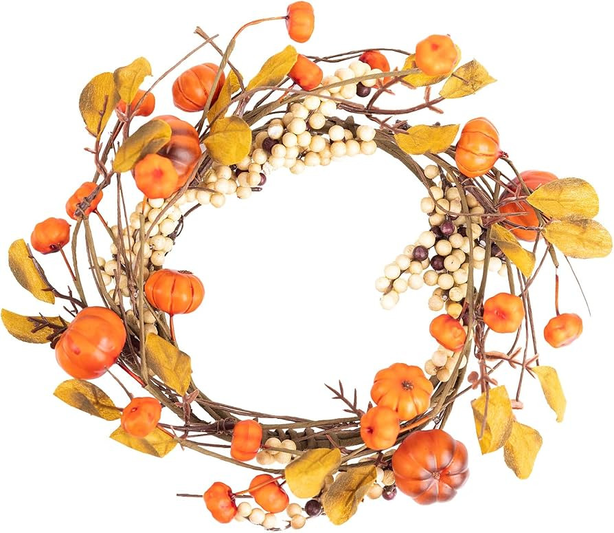 A Cheerful Giver Small Wreath Candle Ring Berry Pumpkin Artificial Floral Decor for Candles Cente... | Amazon (US)