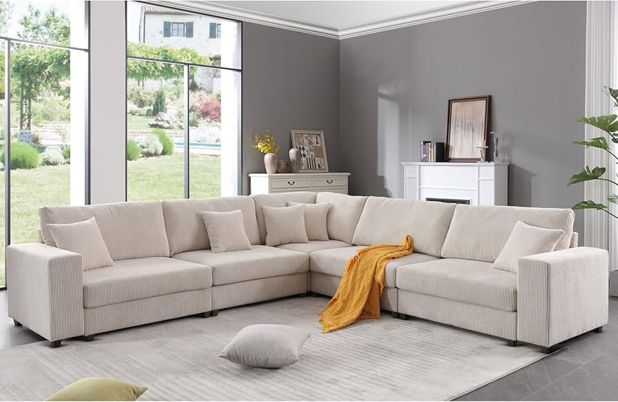 ATUMON 117" Oversized Corduroy Modular Sectional Sofa Set,L Shaped Corner Couch with Detachable C... | Amazon (US)
