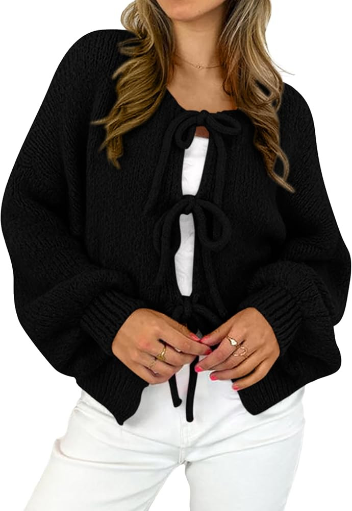MASCOMODA 2025 Bow Tie Front Cardigan Sweaters for Women Fall Winter Oversized Long Sleeve Open F... | Amazon (US)