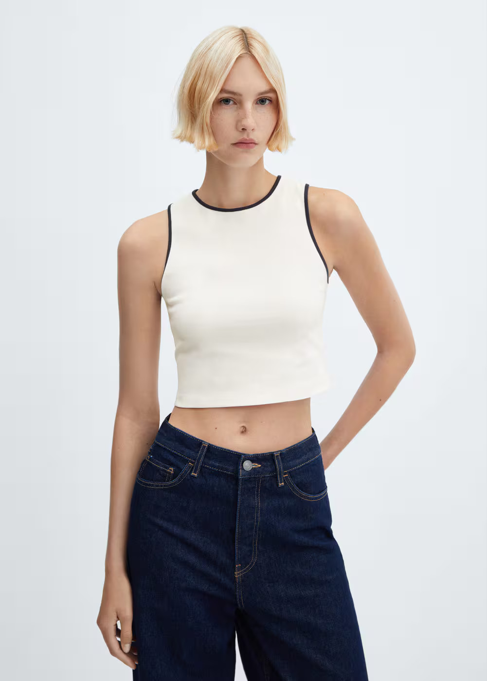 Contrast trim top -  Women | Mango USA | MANGO (US)