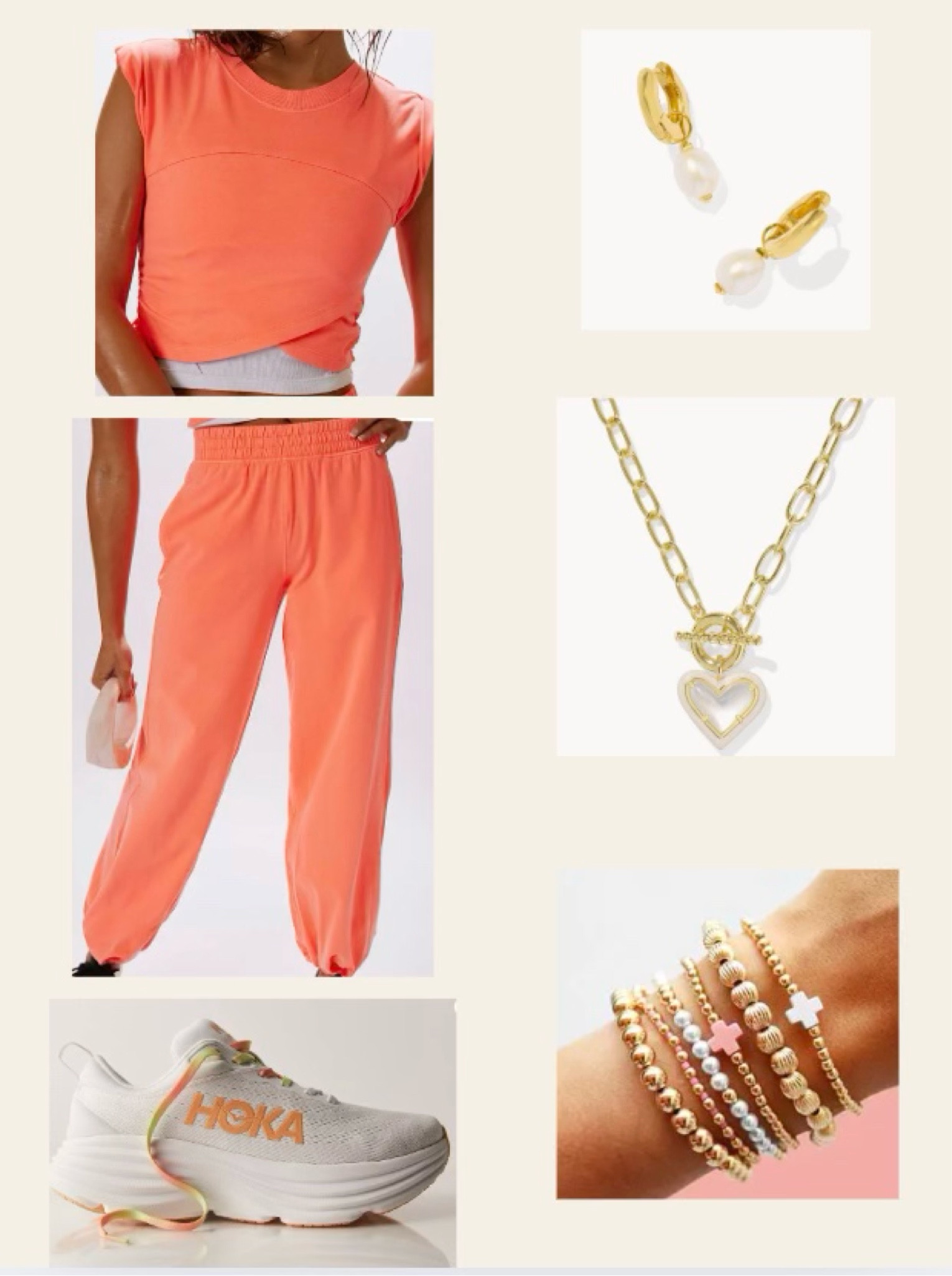 Free People Summer set pairs perfectly with Hokas and gold jewelry. Love this Enew stack and Kendra Scott necklace. 

#LTKActive #LTKStyleTip #LTKFitness