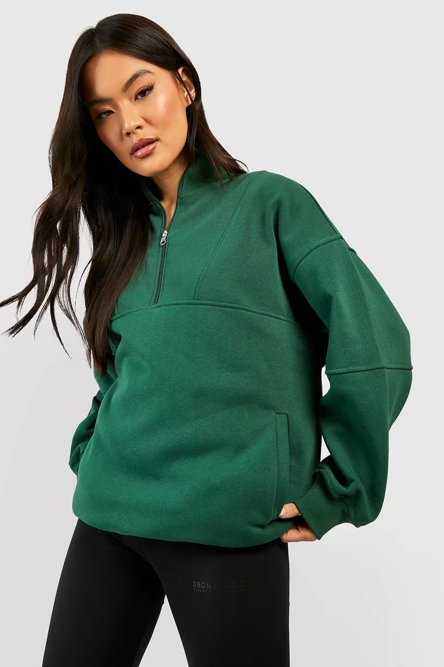 Seam Detail Half Zip Oversized Sweatshirt | Boohoo.com (US & CA)