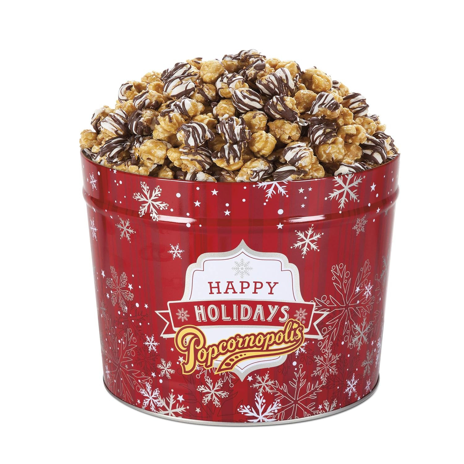 Popcornopolis Gourmet Popcorn 1.26 Gallon Tin with Zebra Popcorn, Red Christmas Tin with Silver S... | Amazon (US)