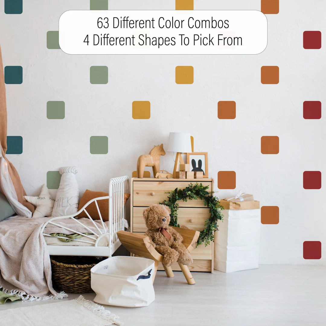 Peel and Stick Square Wall Decals, Rainbow Shapes Wall Stickers, Colorful Wall Décor, Cute Cheer... | Etsy (US)