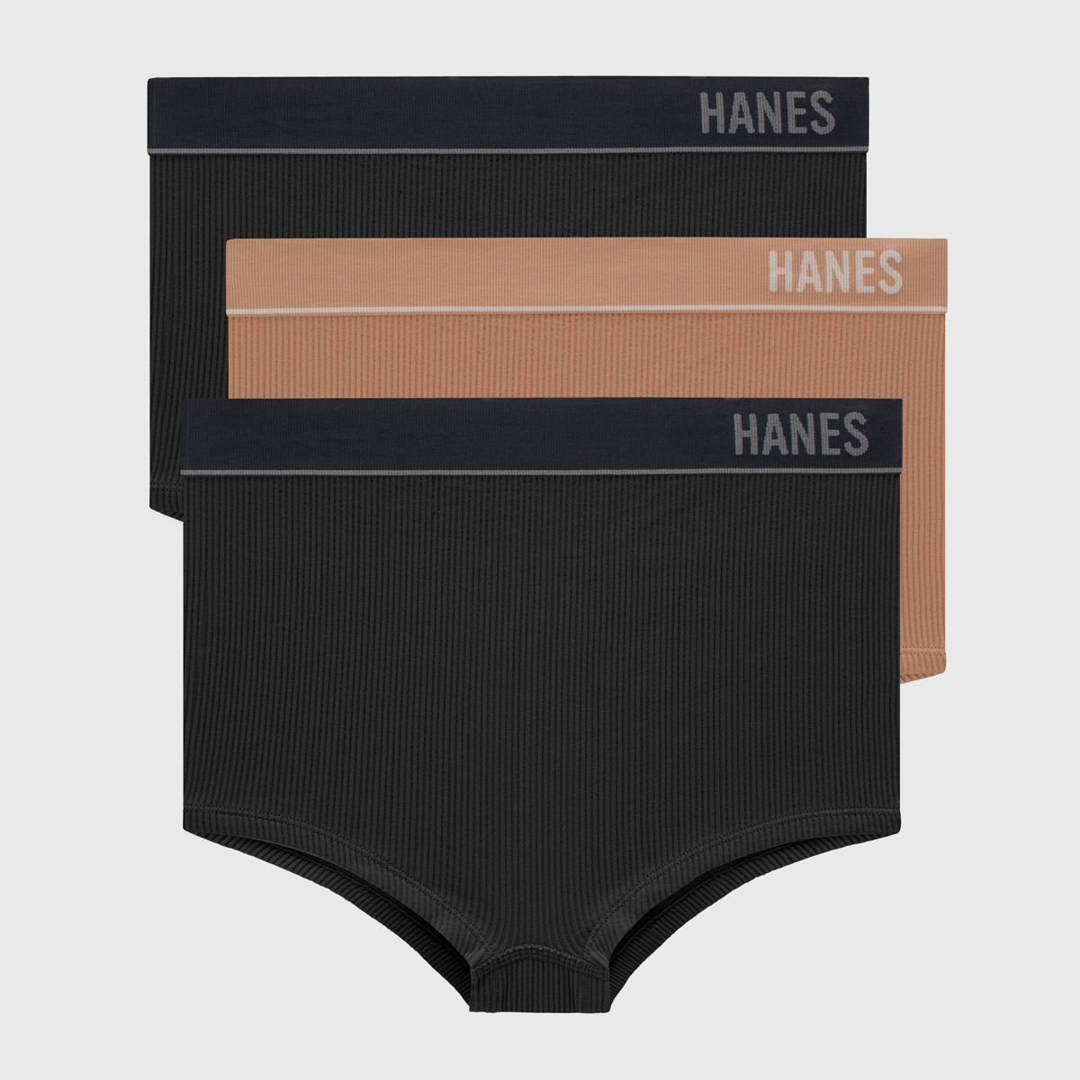 Hanes Originals Women's 3pk Ribbed Boy Shorts - Black/Beige | Target