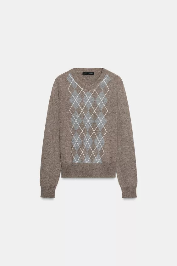 DIAMOND-PATTERN WOOL SWEATER | Zara UK