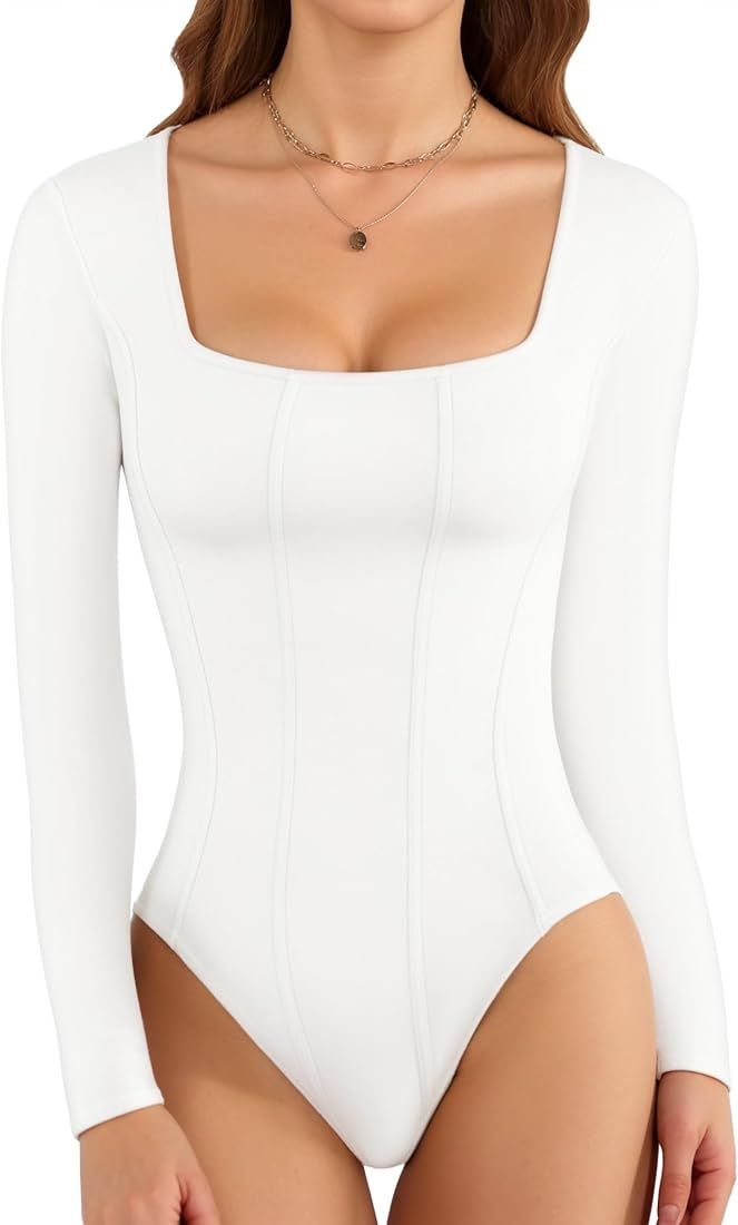 Square Neck Body Suits for Womens Long Sleeve Bodysuit Tops | Amazon (US)