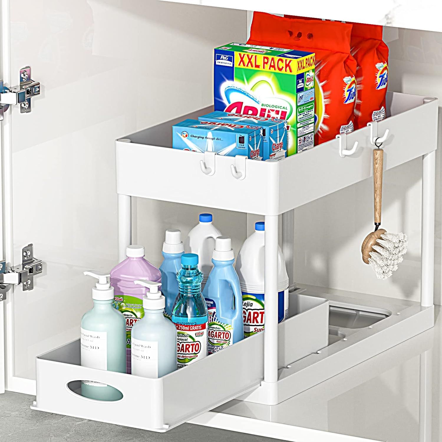 PUILUO Under Sliding Cabinet Basket Organizer, 2 Tier Storage Under Cabinet Bathroom Under Sink O... | Amazon (US)