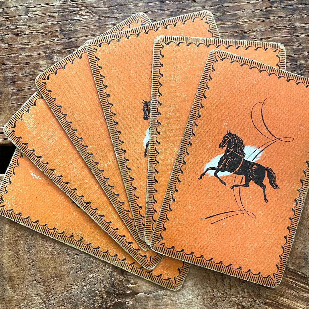 Vintage Black Horse on Orange Playing Cards - Set of 6 | Etsy (US)