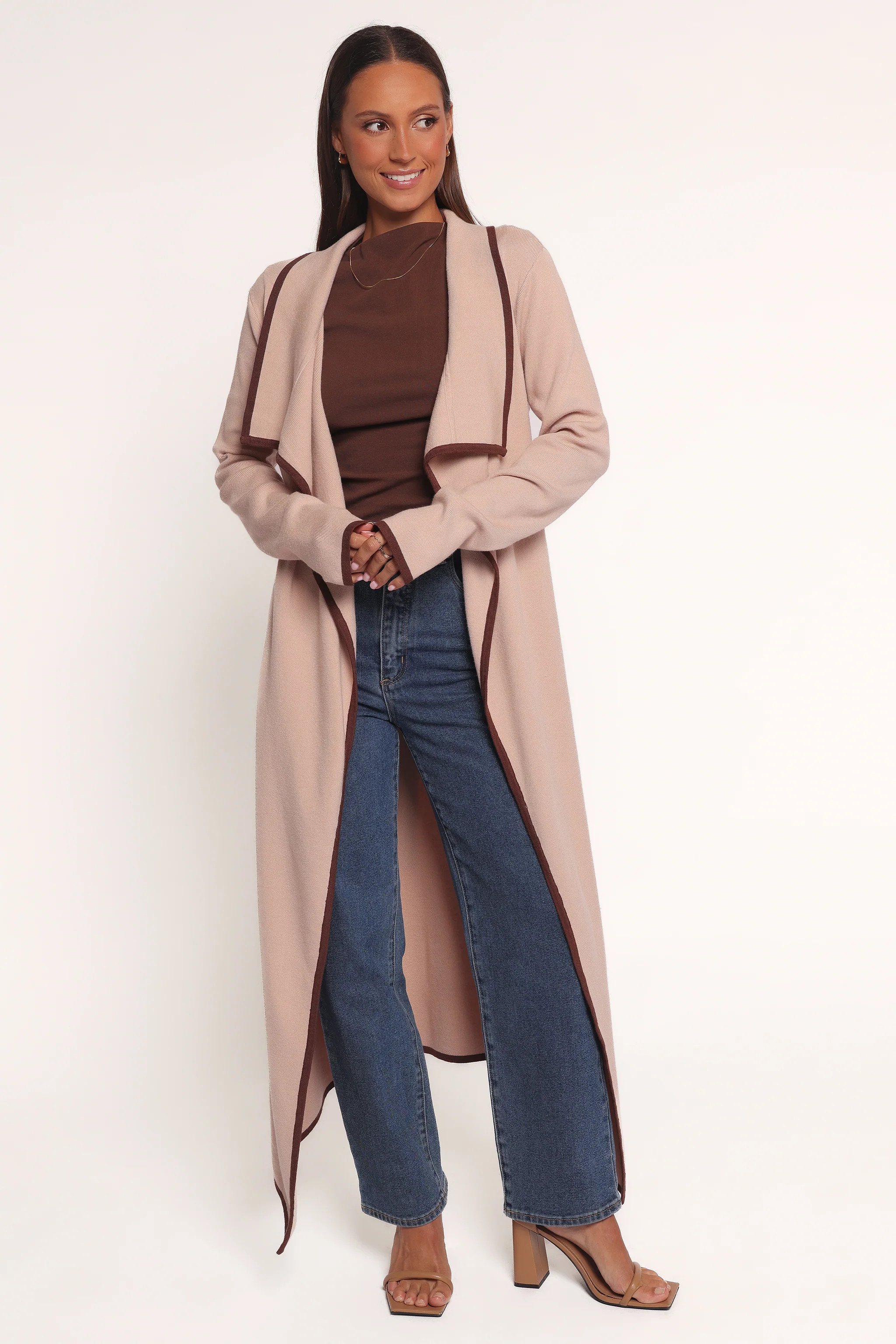 Vallis Contrast Trim Long Cardigan - Beige | Petal & Pup (US)