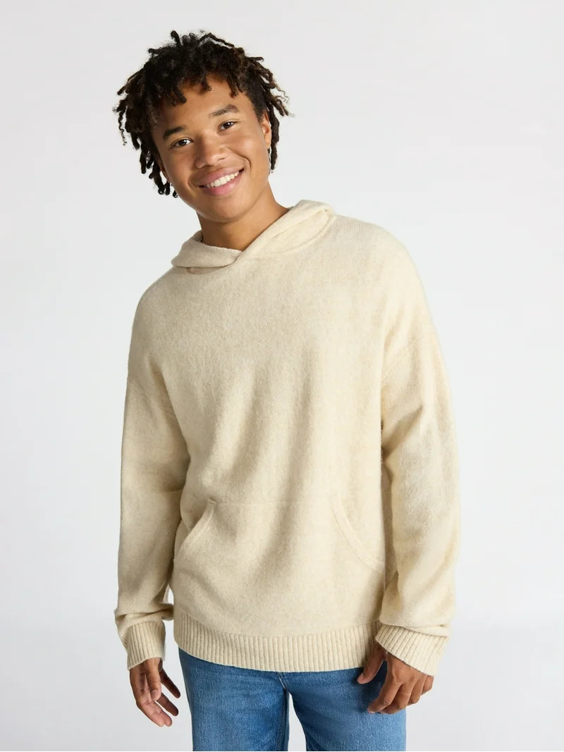 No Boundaries Brushed Hooded Sweater with Long Sleeves, Midweight, Men's & Big Men's | Walmart (US)