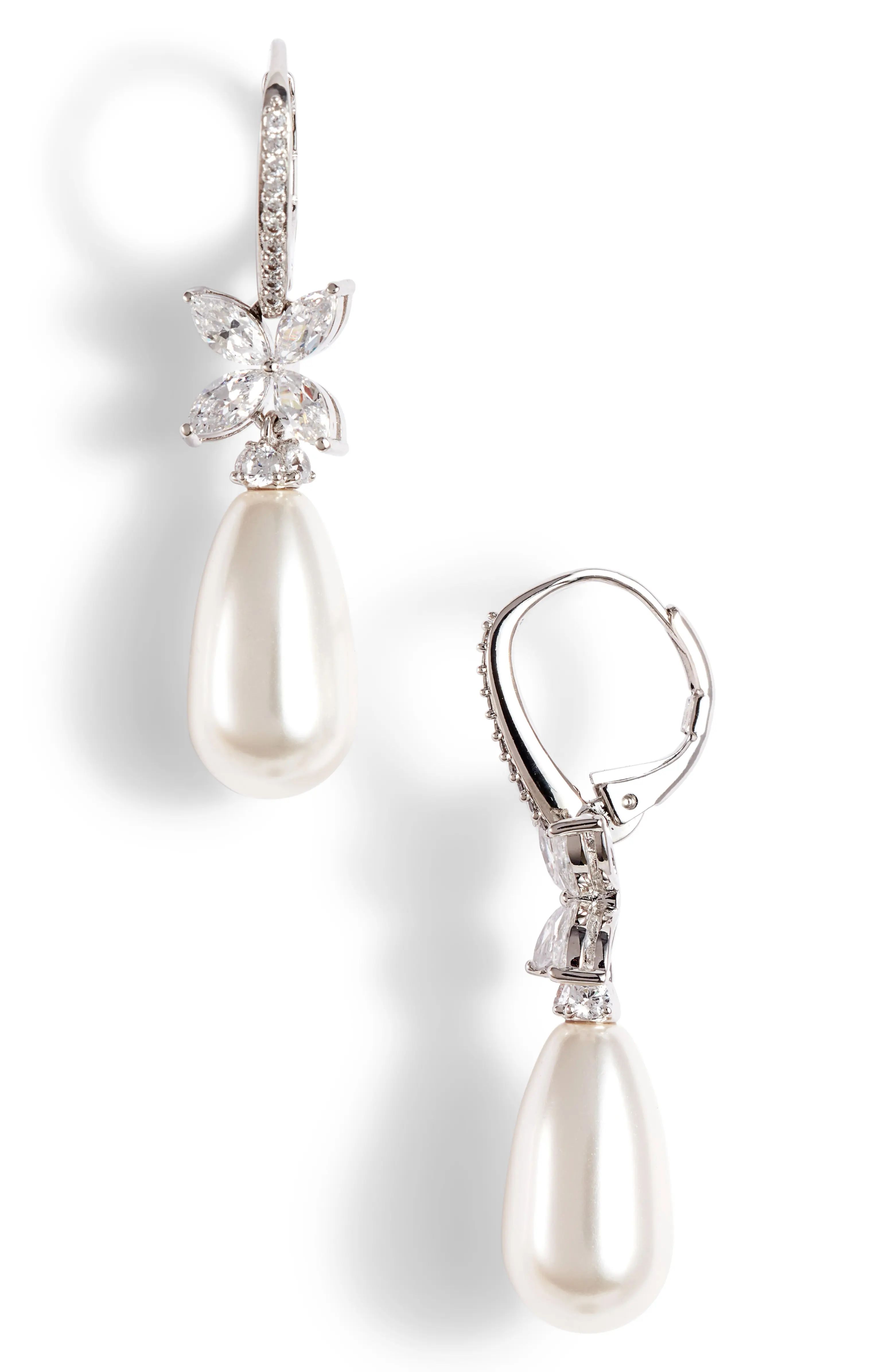 Cubic Zirconia & Imitation Pearl Drop Earrings | Nordstrom