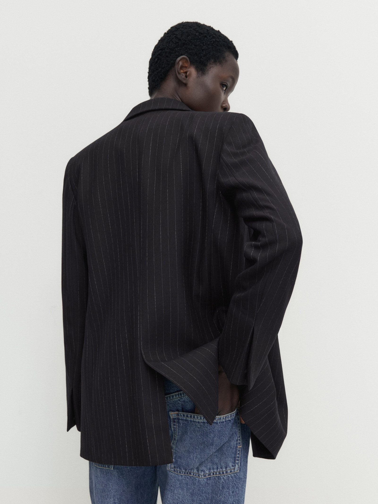 Open suit blazer with dashed stripe detail | Massimo Dutti US