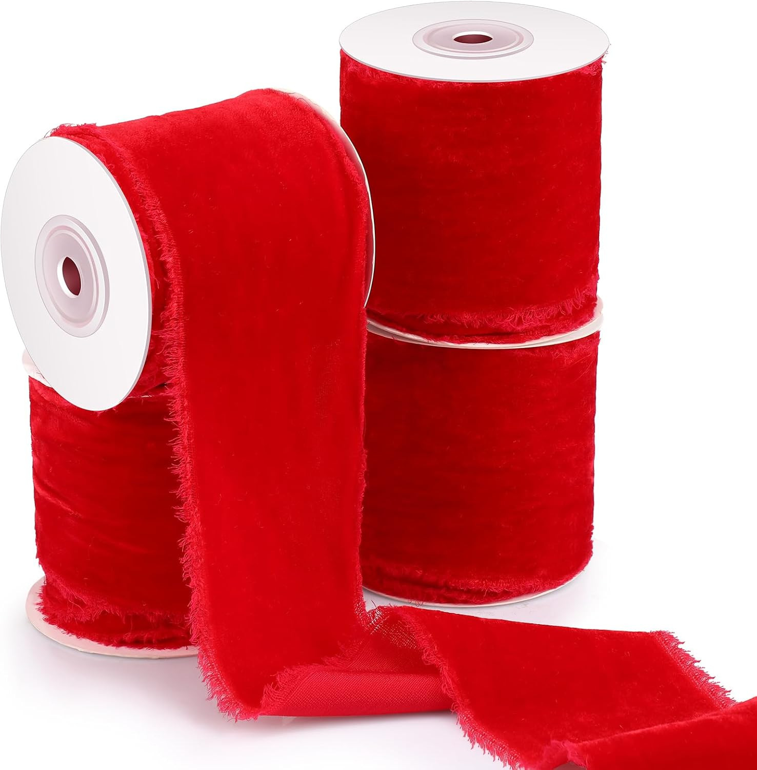 Preboun 4 Rolls Silk Velvet Ribbon for Gift Wrapping Frayed Edge Ribbon 6 Yard Christmas Gift Rib... | Amazon (US)