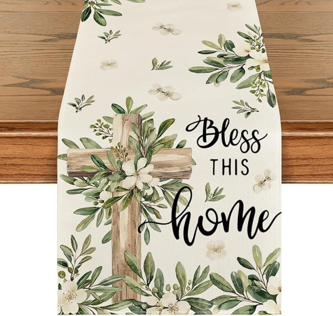 Artoid Mode Cross Olive Leaves Spring Table Runner,Seasonal Summer Easter Kitchen Dining Table De... | Amazon (US)