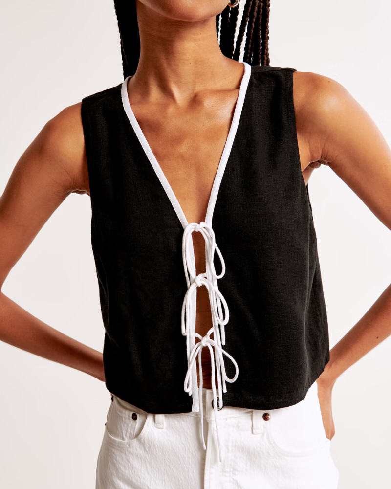 Women's Linen-Blend Tie-Front Vest Top | Women's Tops | Abercrombie.com | Abercrombie & Fitch (US)