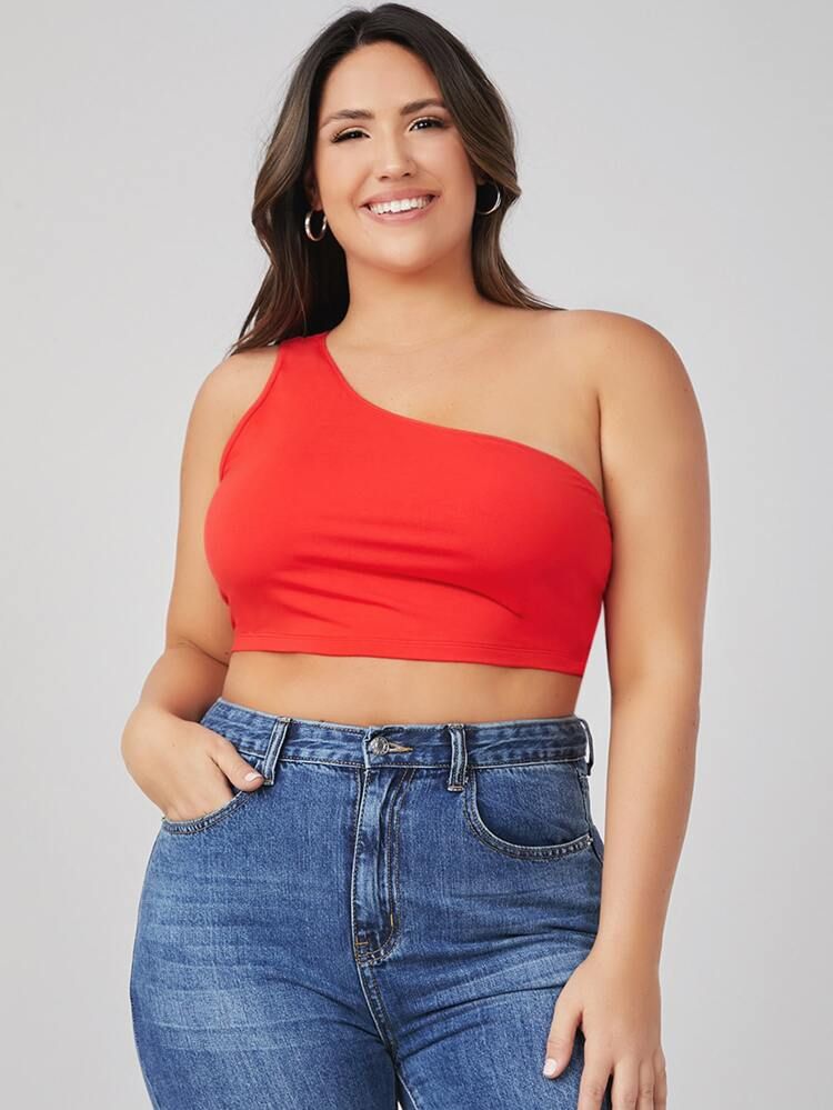 SHEIN BASICS Plus One Shoulder Crop Top | SHEIN