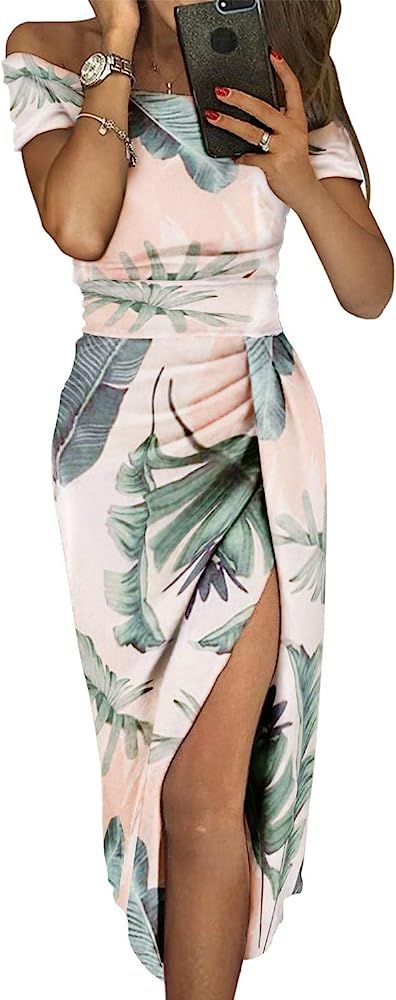 Dearlove Women's Casual Off The Shoulder Floral Print High Slit Evening Party Dress | Amazon (US)