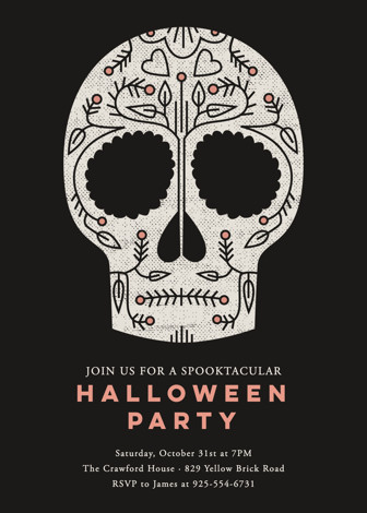 "Sugar Skull" - Customizable Holiday Party Invitations in Black by Stacey Hill. | Minted