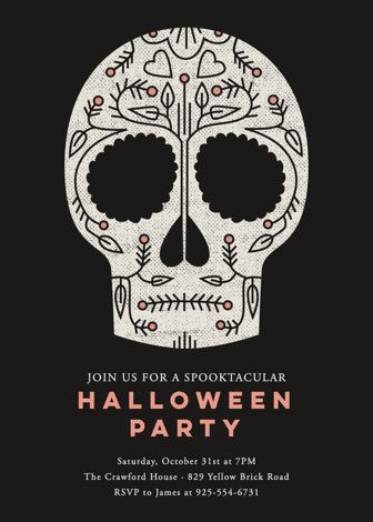 "Sugar Skull" - Customizable Holiday Party Invitations in Black by Stacey Hill. | Minted