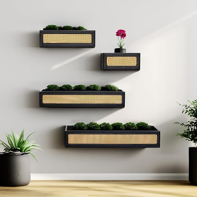 [PJ Collection] Set of 4 Rattan Wall Shelf, Storage Wall Shelf, Decorative Wall Shelf, Wall Shelf... | Amazon (US)