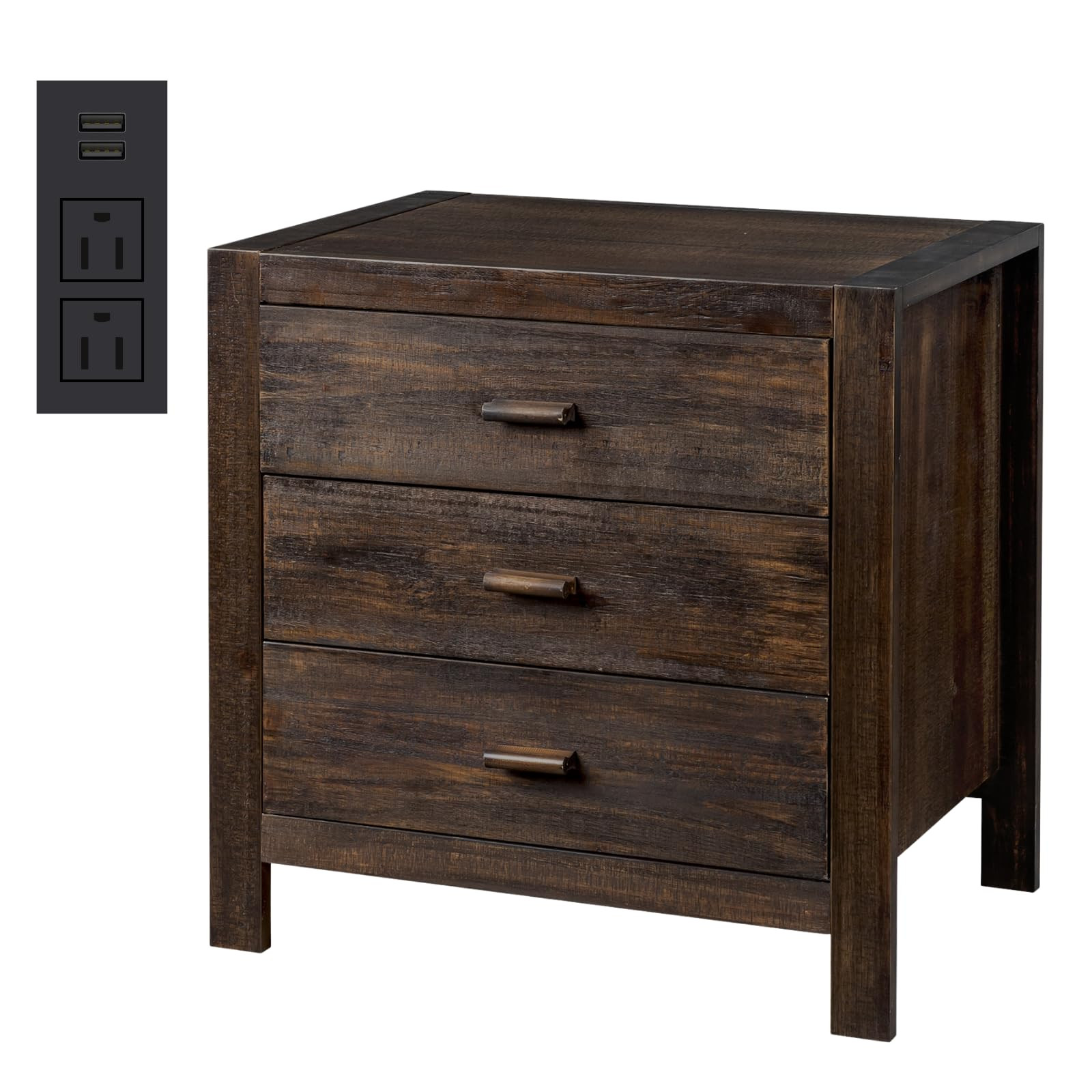 Karl home Farmhouse Nightstand with Charging Station, Solid Pine Wood 3 Drawer Night Stands for B... | Amazon (US)