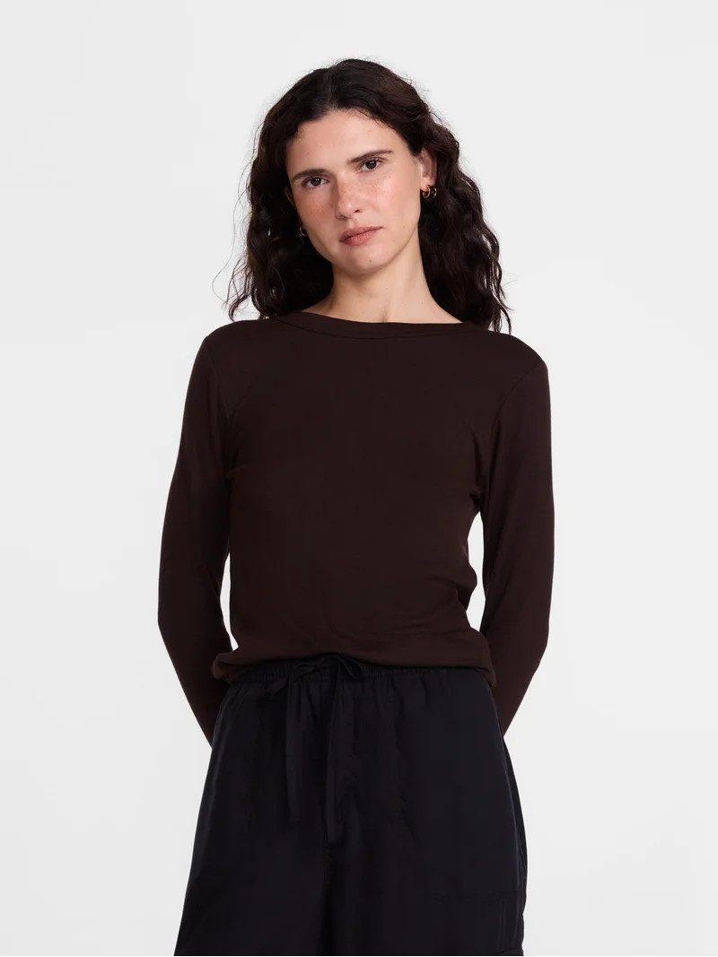 Scenario Women's and Women's Plus Rib Tee with Long Sleeves, Sizes XS-4X | Walmart (US)