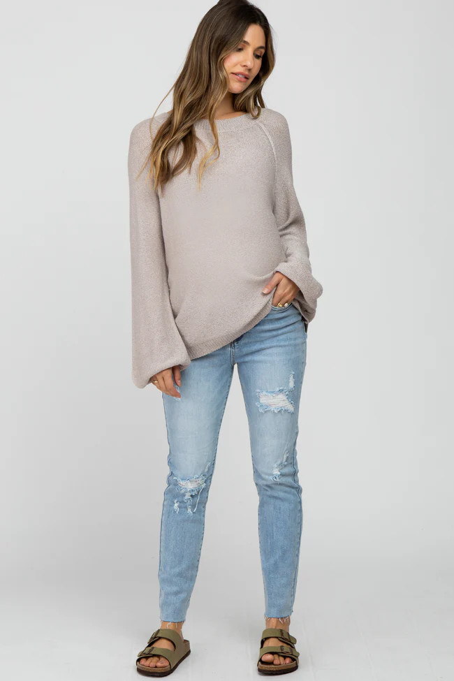 Light Blue Distressed Raw Hem Maternity Skinny Jeans | PinkBlush Maternity