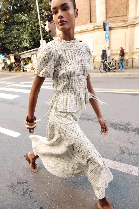 EMBROIDERED PLAID BOW TOP SET | Zara US