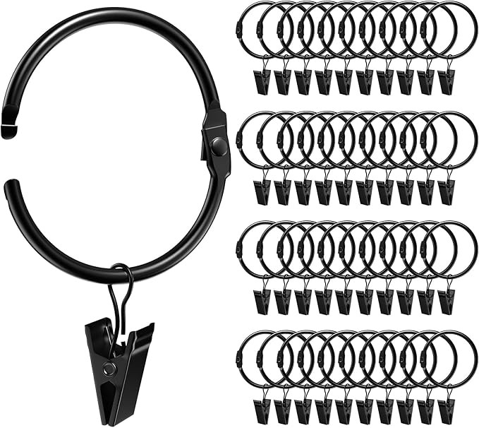 40 Pack 1.5 Inches Curtain Rings with Clips, Openable Drapery Metal Clip Iron Drapes Hangers Deco... | Amazon (US)