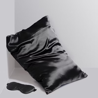 2 Pcs Standard Silk Gift Set Pillowcase and Eye Cover Black - PiccoCasa | Target
