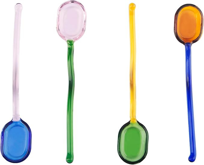 4Pcs Colorful Clear Curved Glass Coffee Stirring Spoons (6.3") - Artful Mixing Stick for Cocktail... | Amazon (US)
